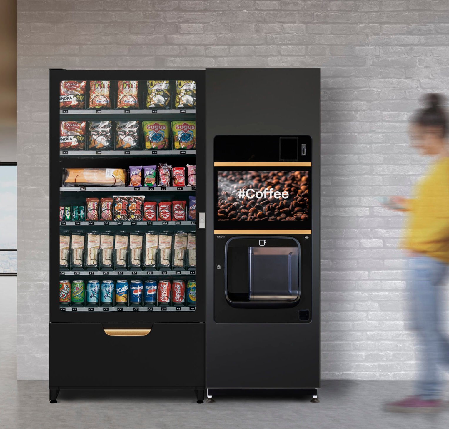 Snackautomat og kaffeautomat side om side – Zeru og Neo Q