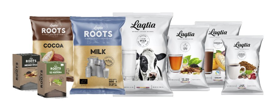 Laqtia instantprodukter: kaffe, café latte, kakao og mælkepulver